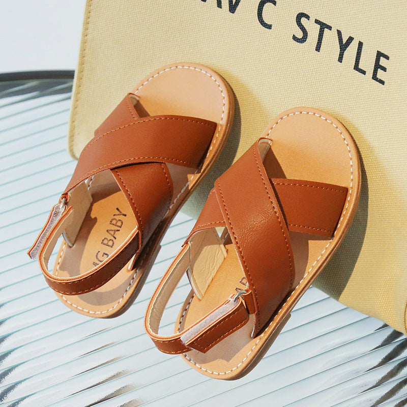 Wholesale Kids Cross Velcro Sandals Synthetic Leather Baby Supplies